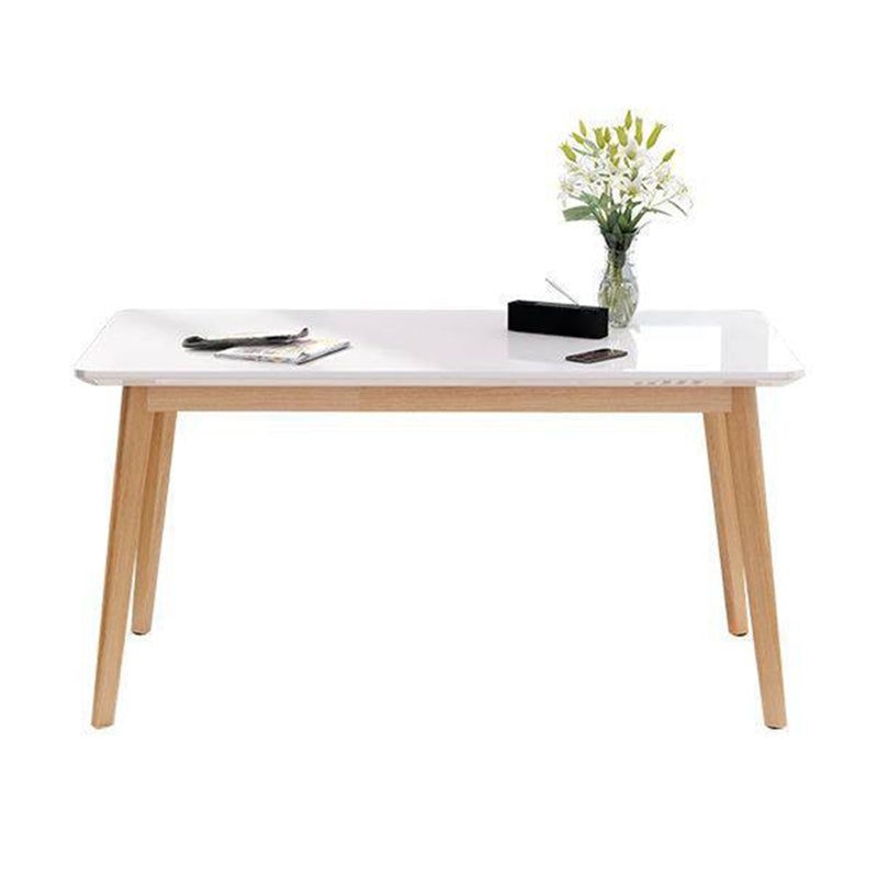 Glass Top Dining Table Modern Dining Table with 4 Solid Wood Legs - 39.4L x 23.6W x 29.5H