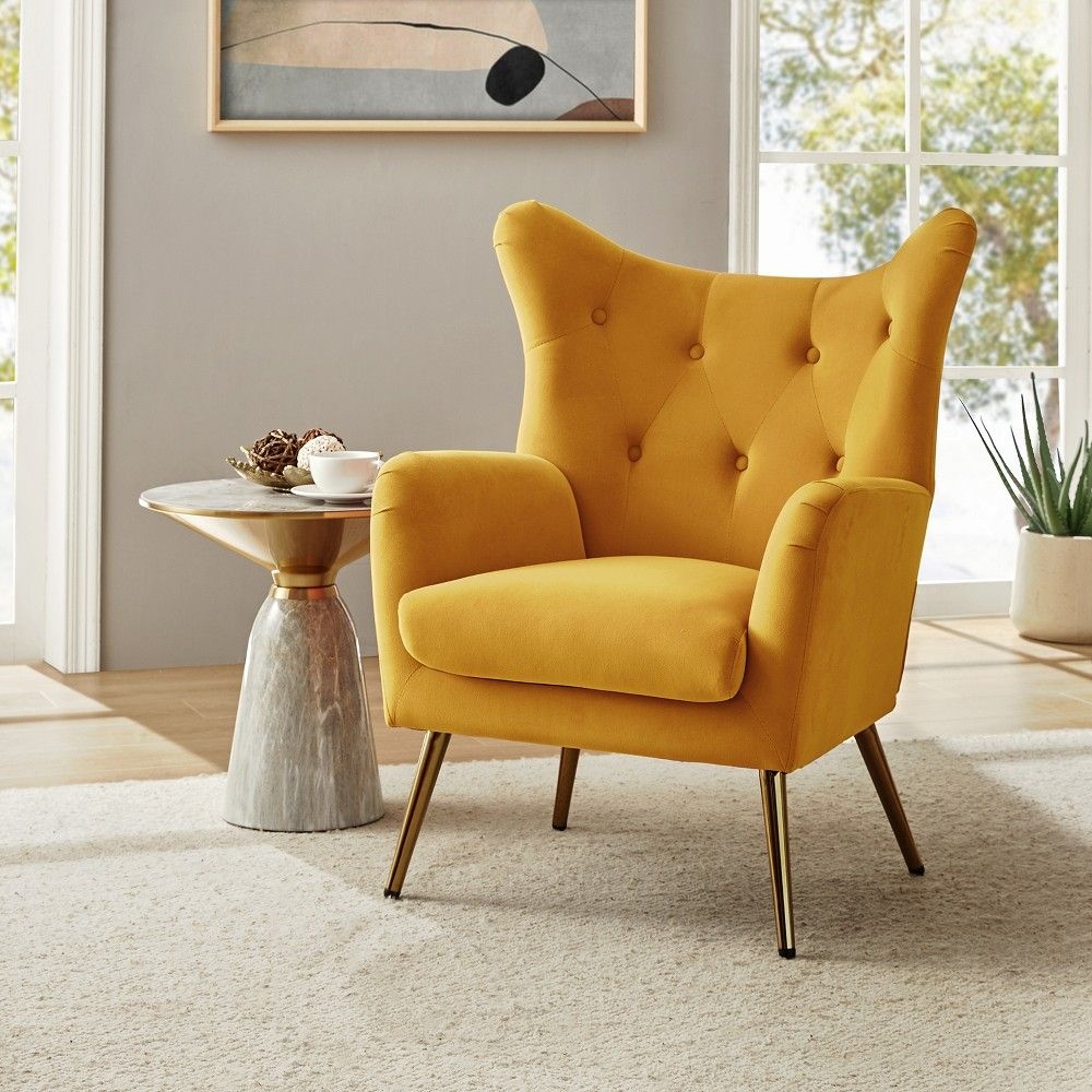 Godefroy Upholstery Accent Chair velvet with Wingback | Karat Home-MUSTARD