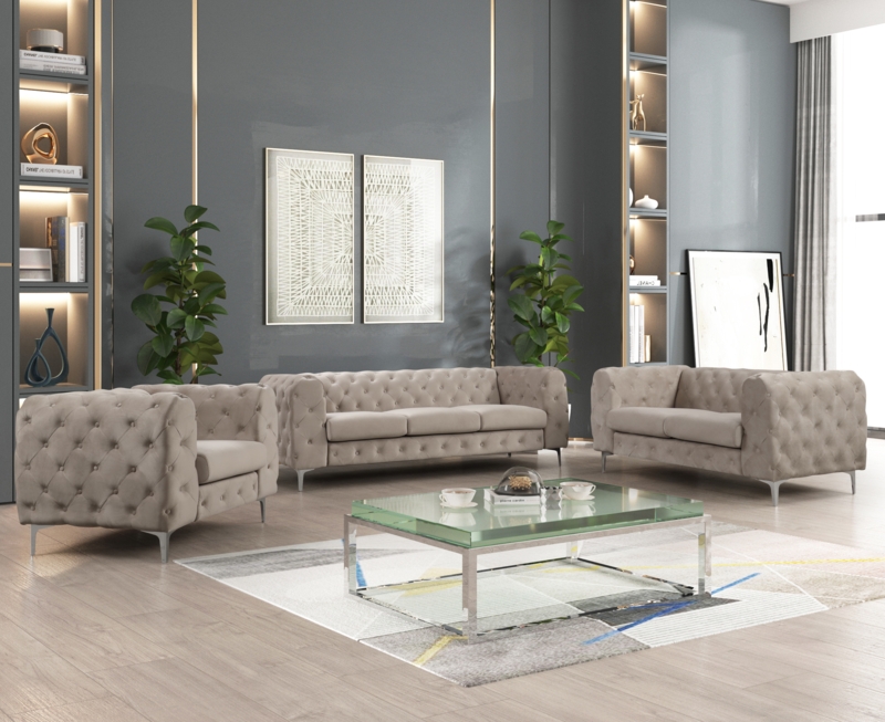 Godeus 3 - Piece Velvet Living Room Set