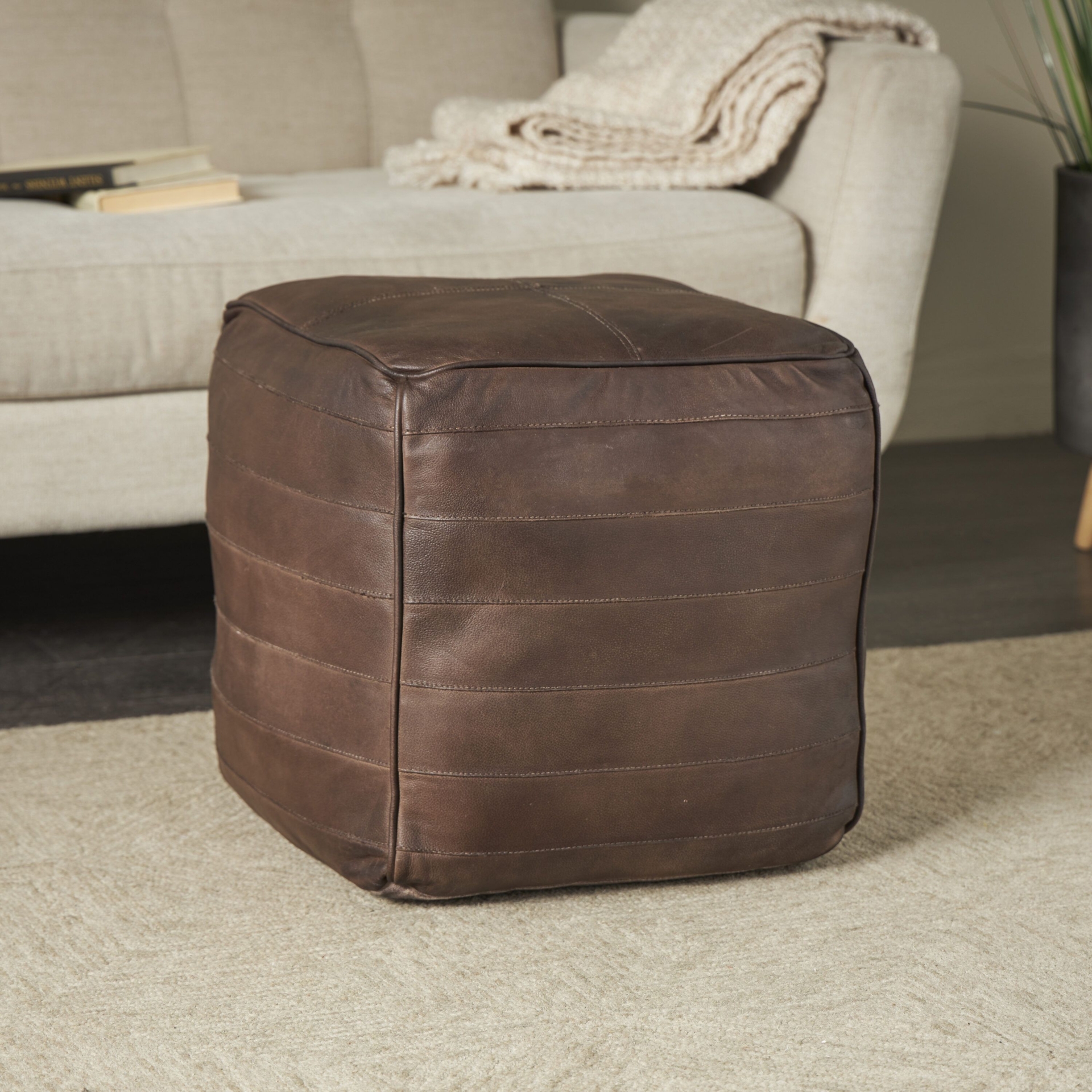Grayson Lane Modern Dark Brown Genuine Leather Ottoman | 821445