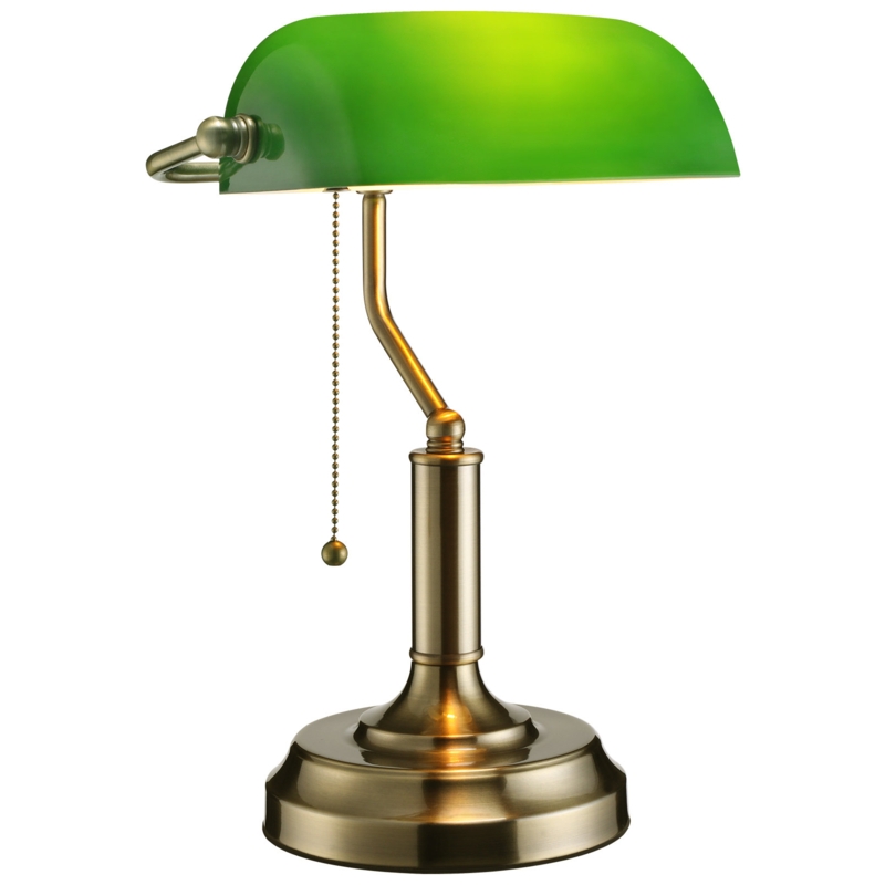 Grimsby Green Bankers Lamp, Antique Desk Lamps with Glass Shade, Brass Base, E26 Base