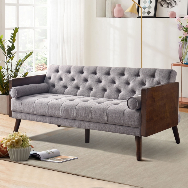 Gurjas Twin 70" Wide Cotton Fabric Cushion Back Upholstered Tuxedo Arm Sofa Bed