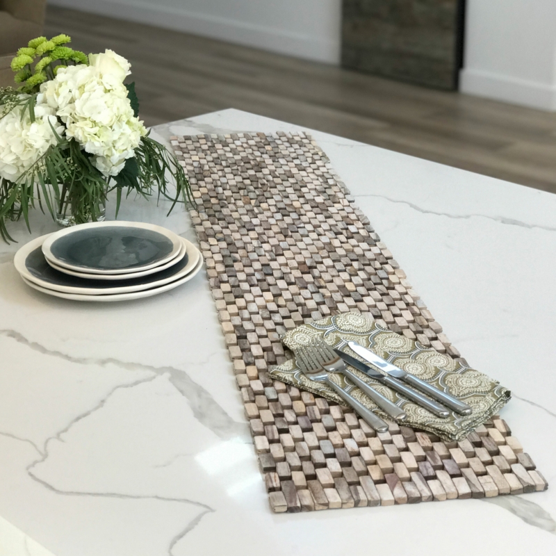 Gurrola Rectangle Geometric Recycled Teak Table Runner