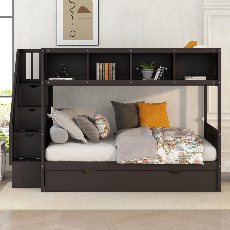 Gurutz Kids Twin Over Full Bunk Bed with Drawers
