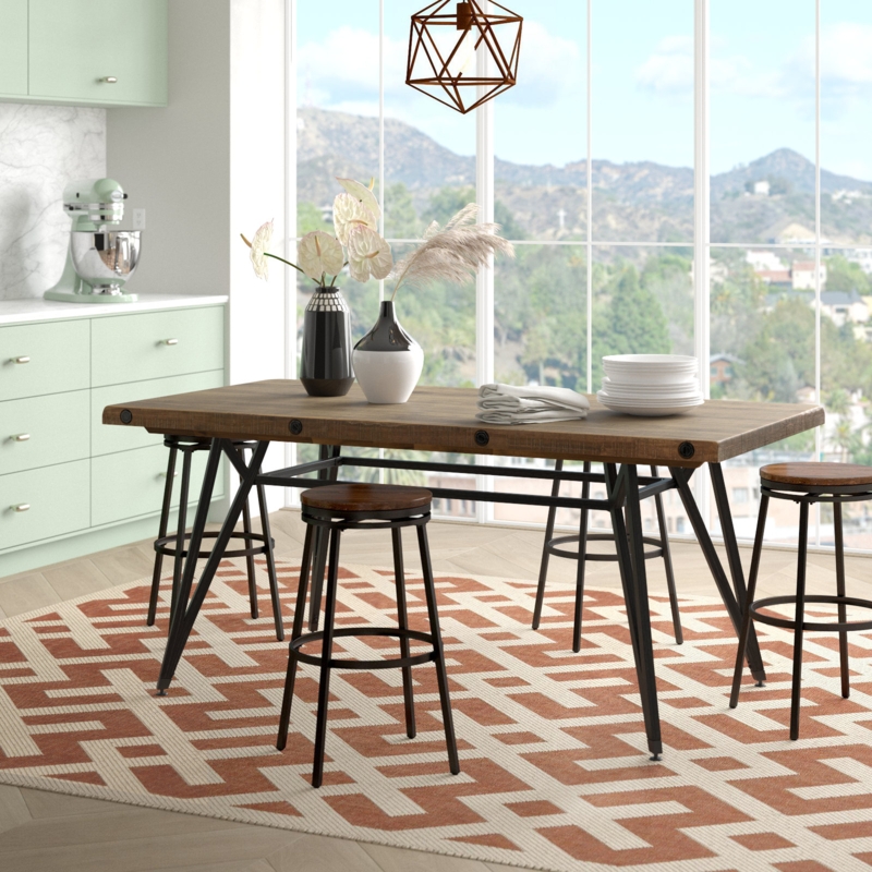 Hadleigh Solid Wood Top Metal Base Dining Table