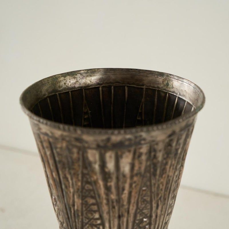 Handmade Art Deco Vase in Patinated Silver Plate, 1930s