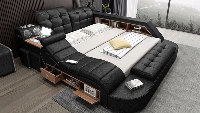 Hariana Leather Platform Storage Bed