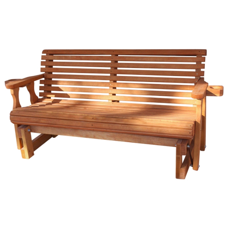 Heavy Duty 800 Lb Roll Back Treated Porch Glider Bench, 5ft, Cupholders