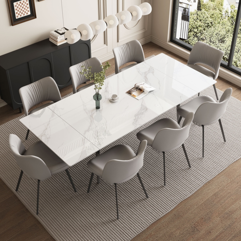 Homeira  62.9" to 94.4" Extendable Dining Tables for 6 to 10 -   Rectangle Big Dining Table
