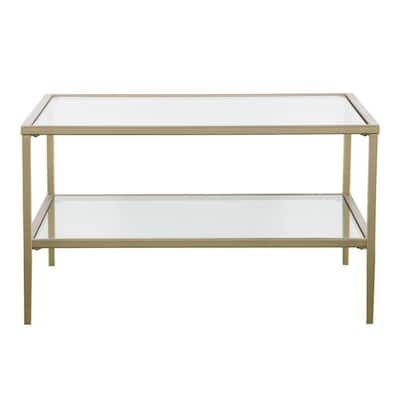 HomeRoots Bernadette 32 in. L Gold 18 in. H Square Glass Coffee Table