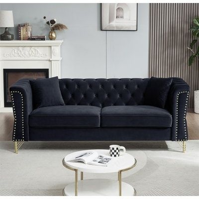 House of Hampton Jyrell 81.81" Velvet, Metal in Brown | 29.51 H x 81.81 W x 31.81 D in | Wayfair Sofas