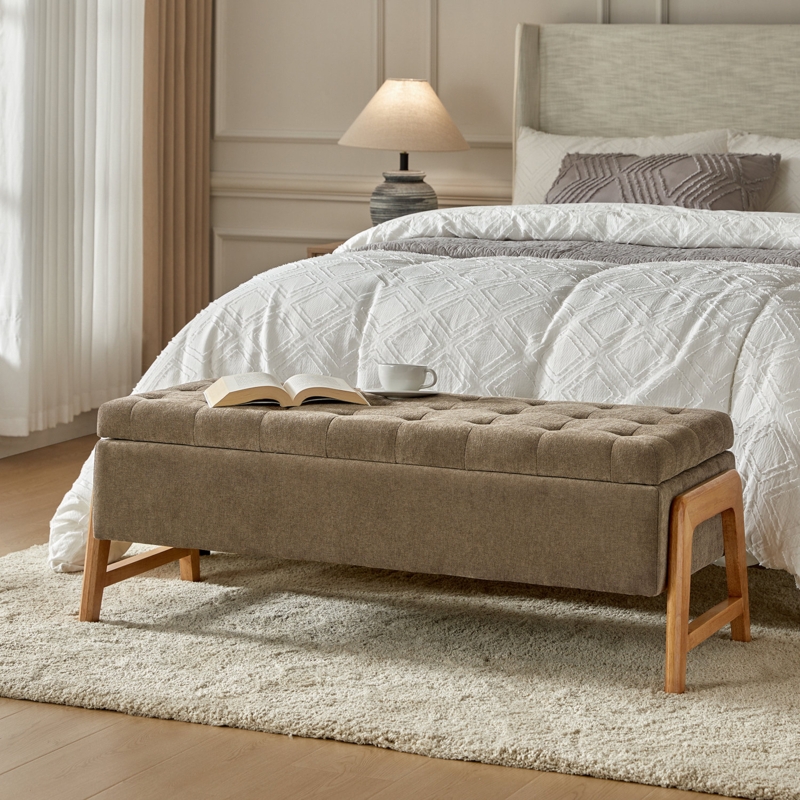 Husnein 49.6'' Mid-century Modern Upholstered Storage Bench with Tufted Seat