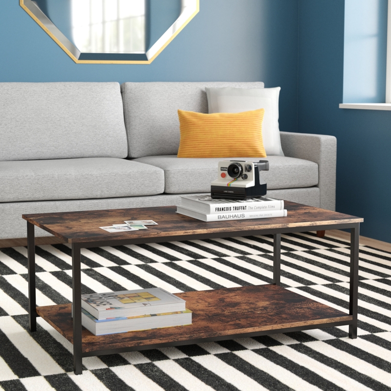 Iddings 43.3" Coffee Table, 2-Tier Open Storage, Rectangle Coffee Table