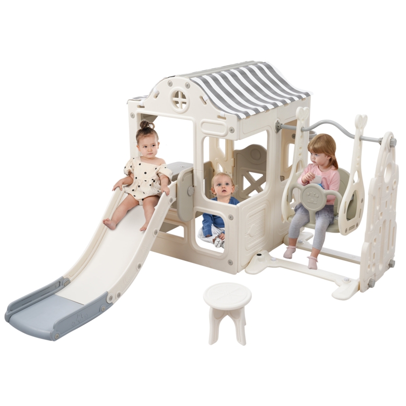 Ikkle Toddler Slide and Swing Set 6 in 1, Kids Playground Climber Slide Playset with Fairy House