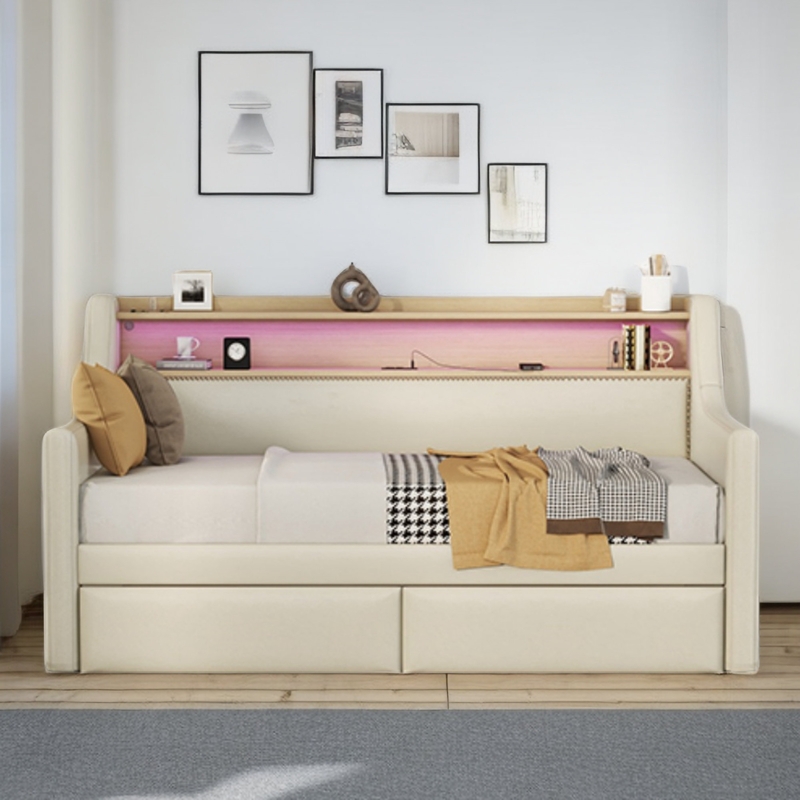 Ina Upholstered Daybed With LED Lights and Two Drawers