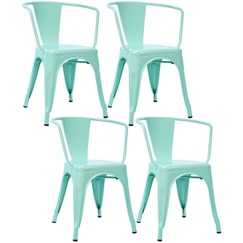 Industrial Dining Arm Chair Slat Back Side Chair with 4 Metal Legs for Home Use - Green / Metal / 4 Piece Set