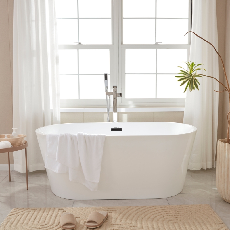 Iris 59" x 30" Freestanding Soaking Acrylic Bathtub