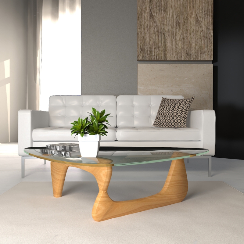 Issie Triangle Coffee Table with Glass Top and Wood Base
