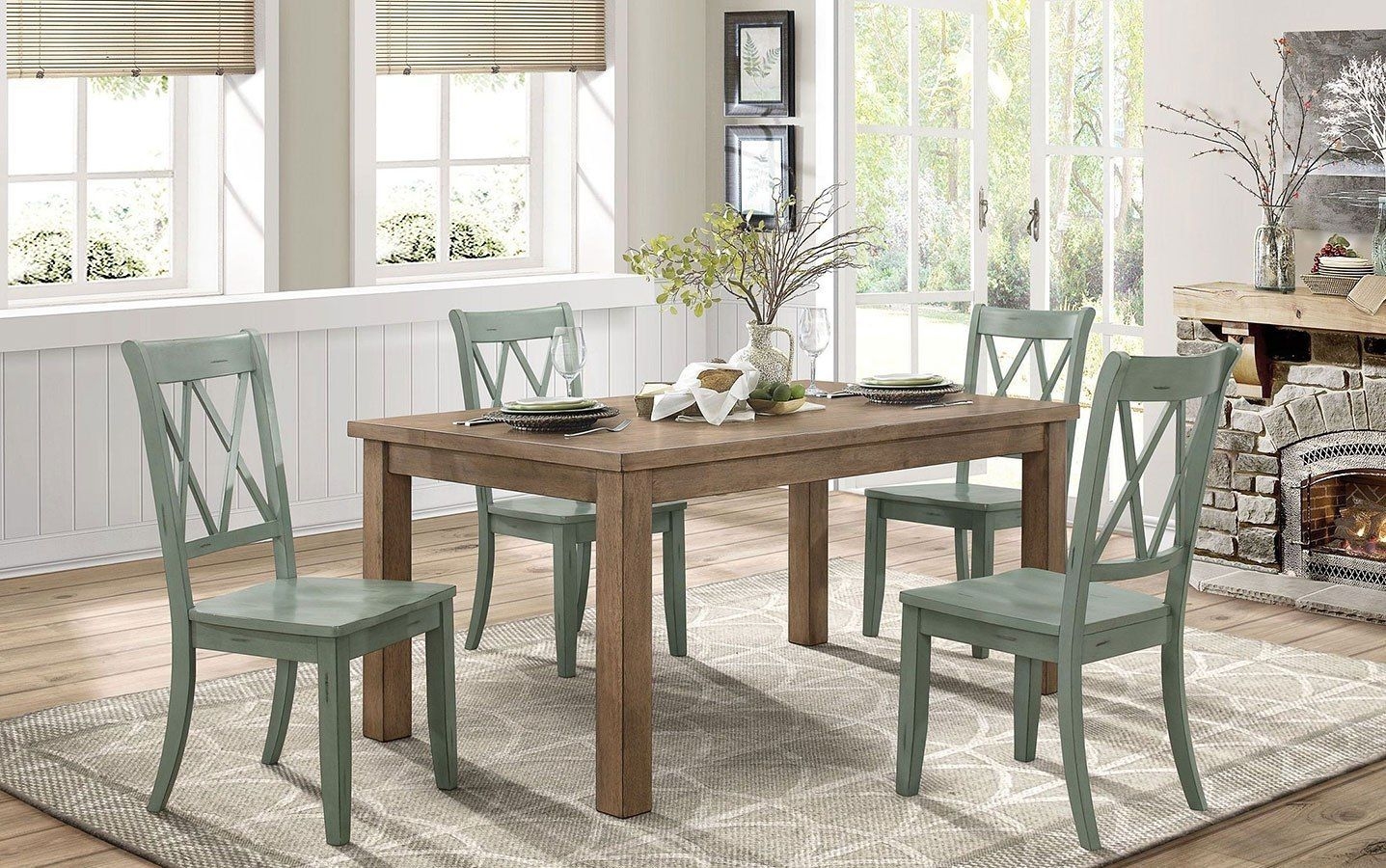 Janina Dining Room Set w/ Teal Chairs by Homelegance