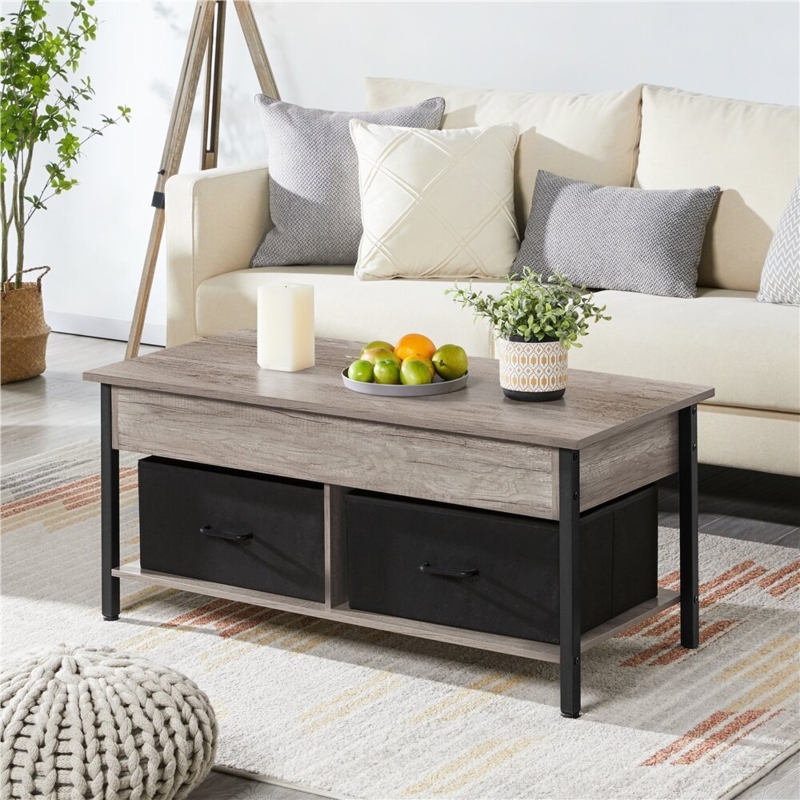 Jarissa Lift Top Coffee Table with Hidden Compartment u0026 2 Fabric Storage Baskets