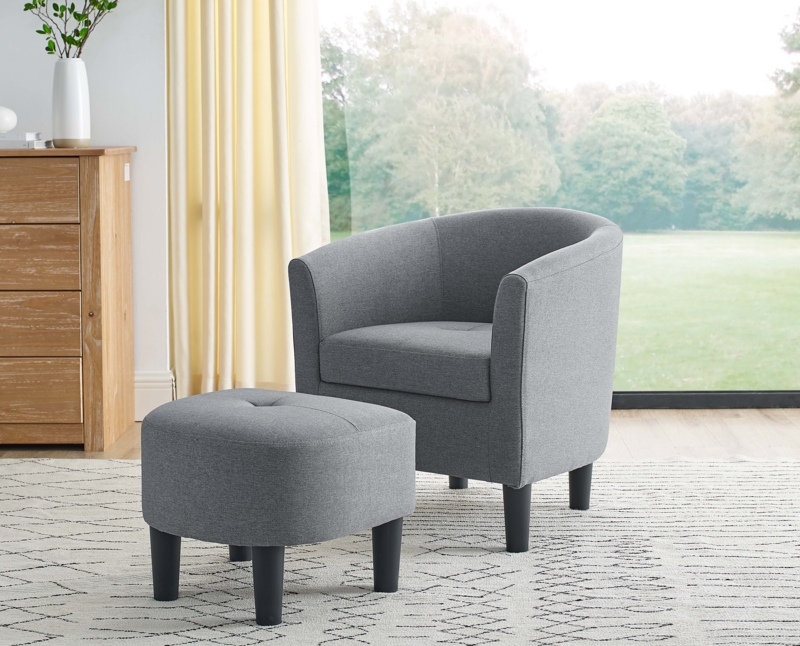 Jazouli Upholstered Barrel Chair with Ottoman