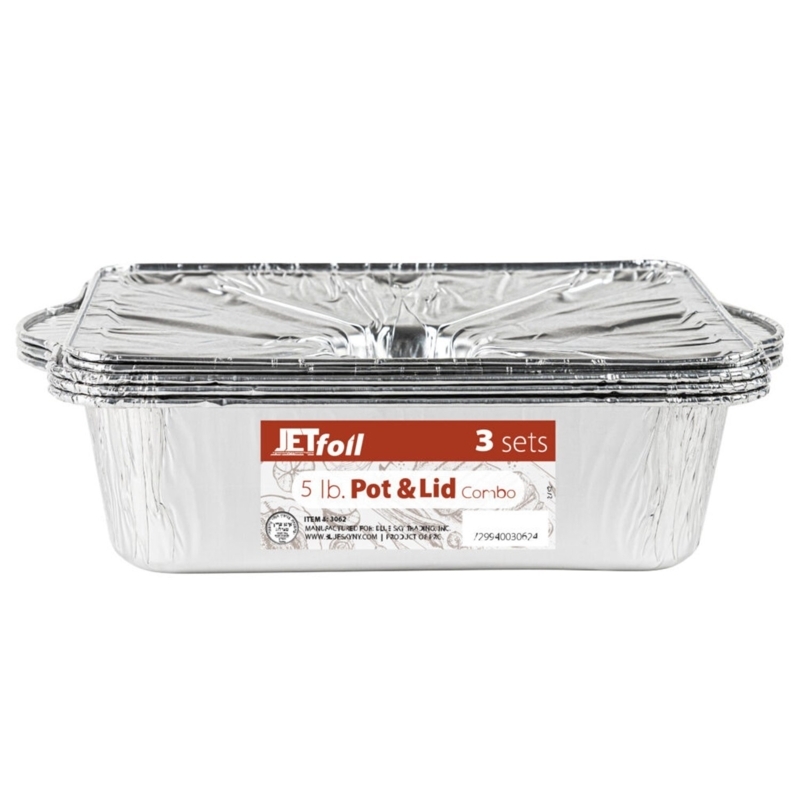 Jet Foil Disposable Aluminum Small 5 LB Rectangle Pots with Lids (Set of 3)