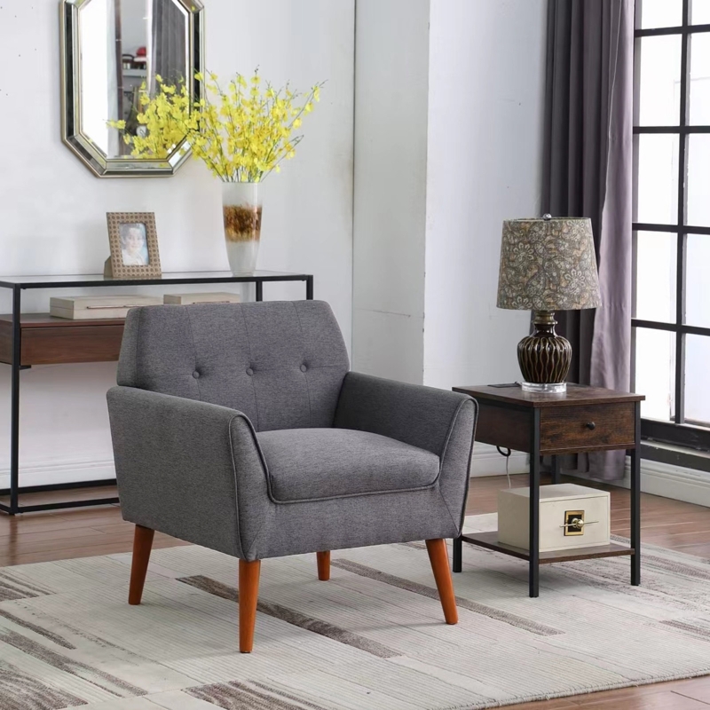 Jetse Upholstered 30 In. Wide Button Tufted Linen Armchair Accent Chair