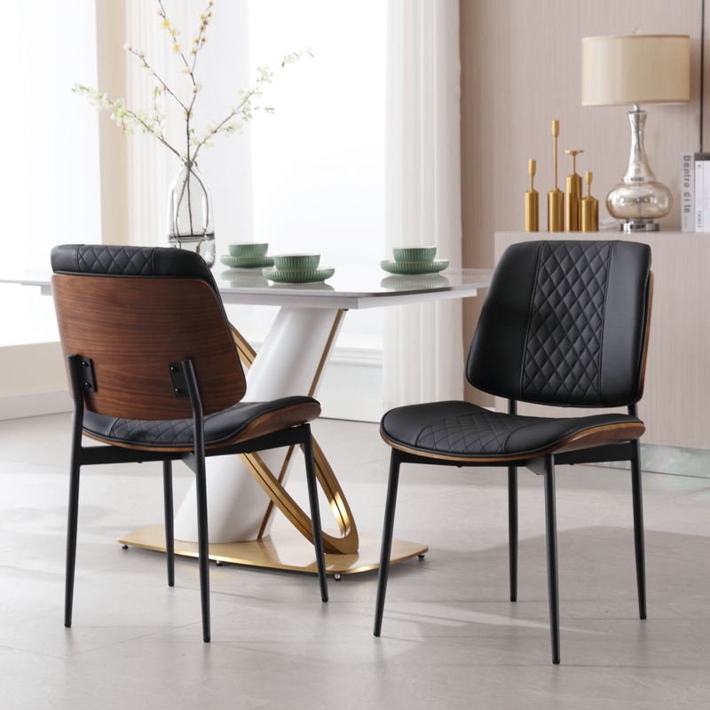 Jianny Unfinished Faux Leather Dining Chair With Walnut Bentwood (Set of 2)
