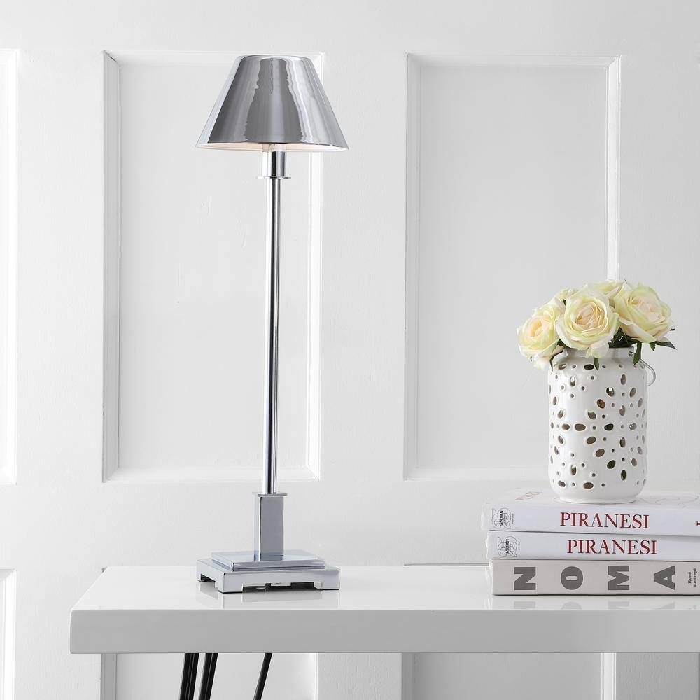 JONATHAN Y Roxy 26 in. Chrome Metal Shade Table Lamp