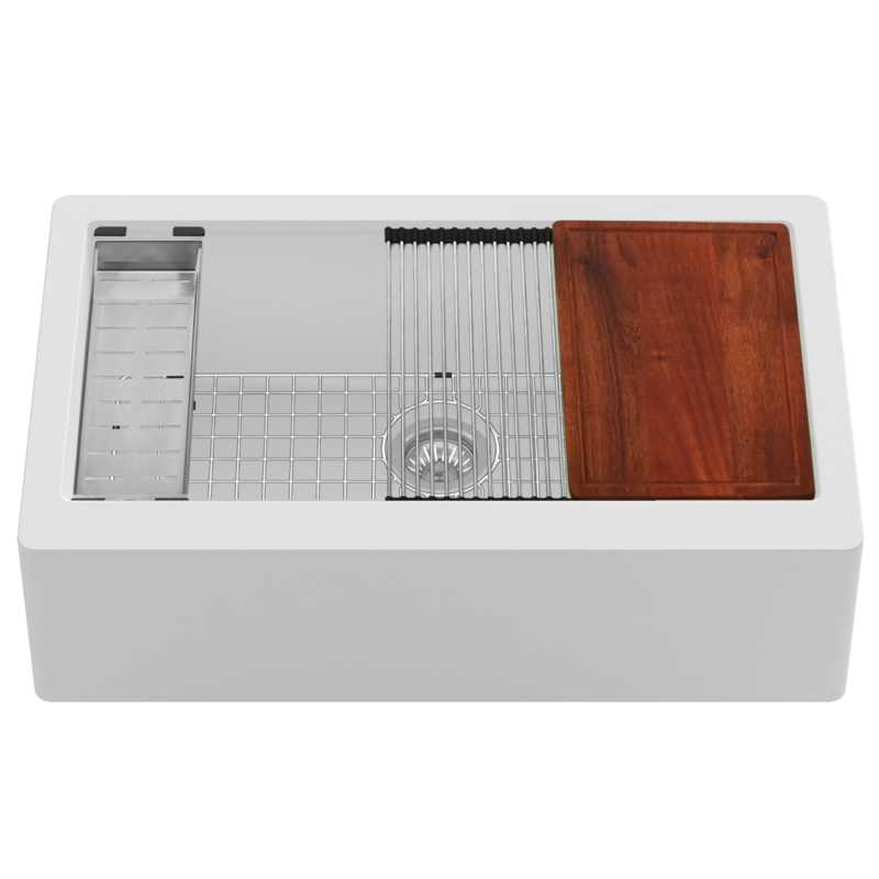 Karran Quartz 34'' X 21-1/4'' Single Bowl Farmhouse Apron Front Workstation Kitchen Sink
