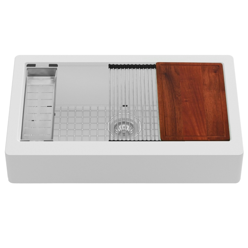 Karran Quartz 34'' X 21-1/4'' Single Bowl Retrofit Farmhouse Apron Front Workstation Kitchen Sink