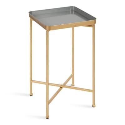 Kate and Laurel Celia 13.97 in. Gold Square Metal End Table, Gold/Gray