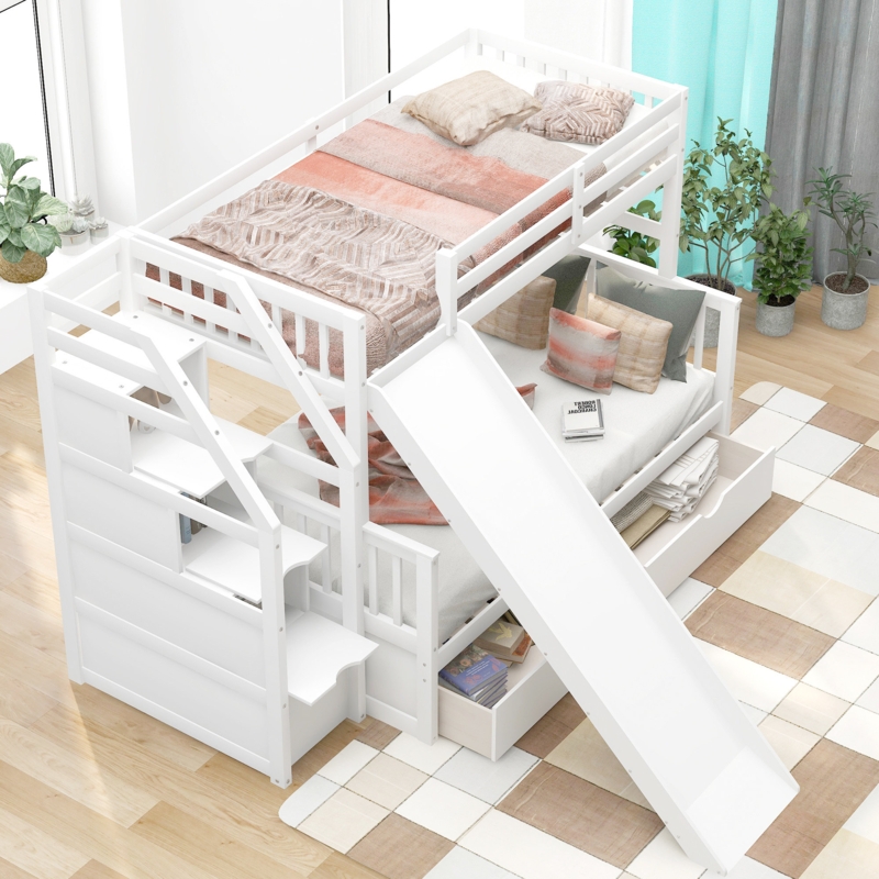 Kids Twin Over Full Bunk Bed with Drawers