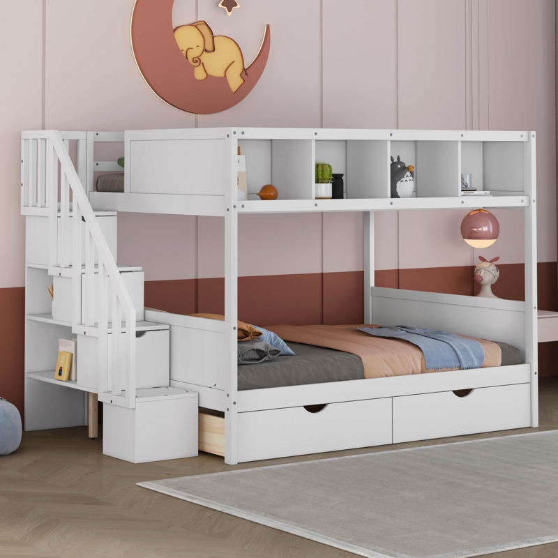 Kids Twin Over Full Bunk Bed with Drawers