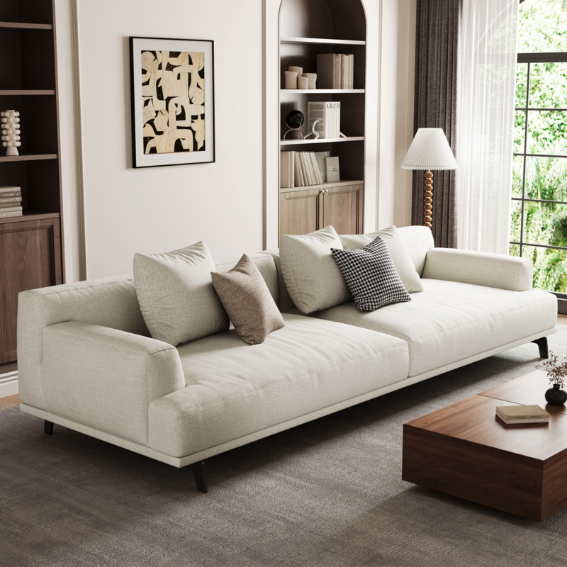 Kihry 82.6" Modern cotton and linen cushion 3-seater square armrest sofa with pillows