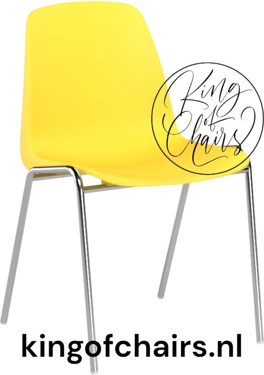King of Chairs model KoC Elvira geel met verchroomd onderstel. Kantinestoel stapelstoel...