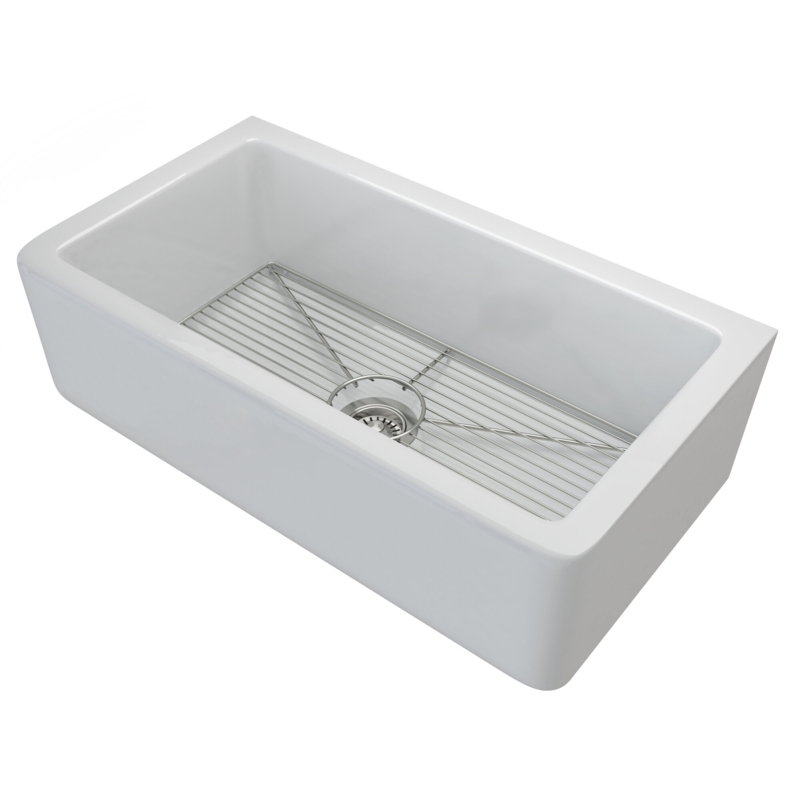 KRAUS Turino Reversible 33-inch L Fireclay Farmhouse Flat Apron Front Single Bowl Kitchen Sink with Bottom Grid