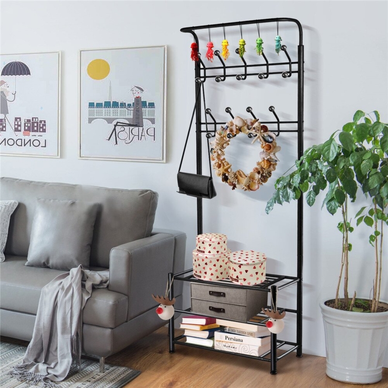 Kylan 27" Wide Iron Hall Tree with Shoe Storage