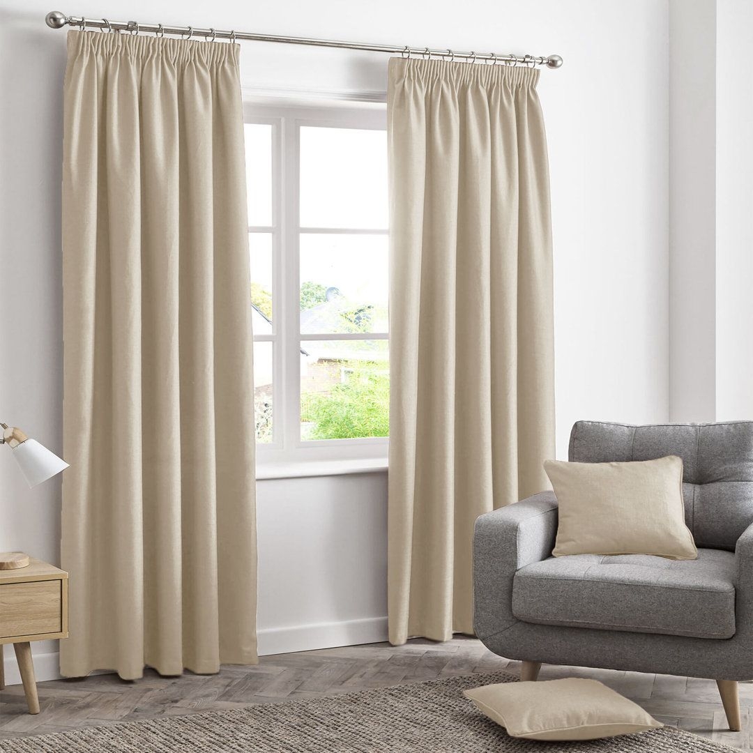 Kymberlie 100% Polyester Blackout Room Darkening Pencil Pleat Curtains