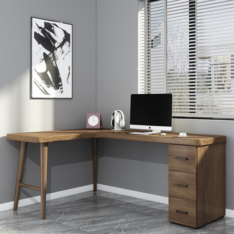 L-Shaped Solid Wood Writing Desk