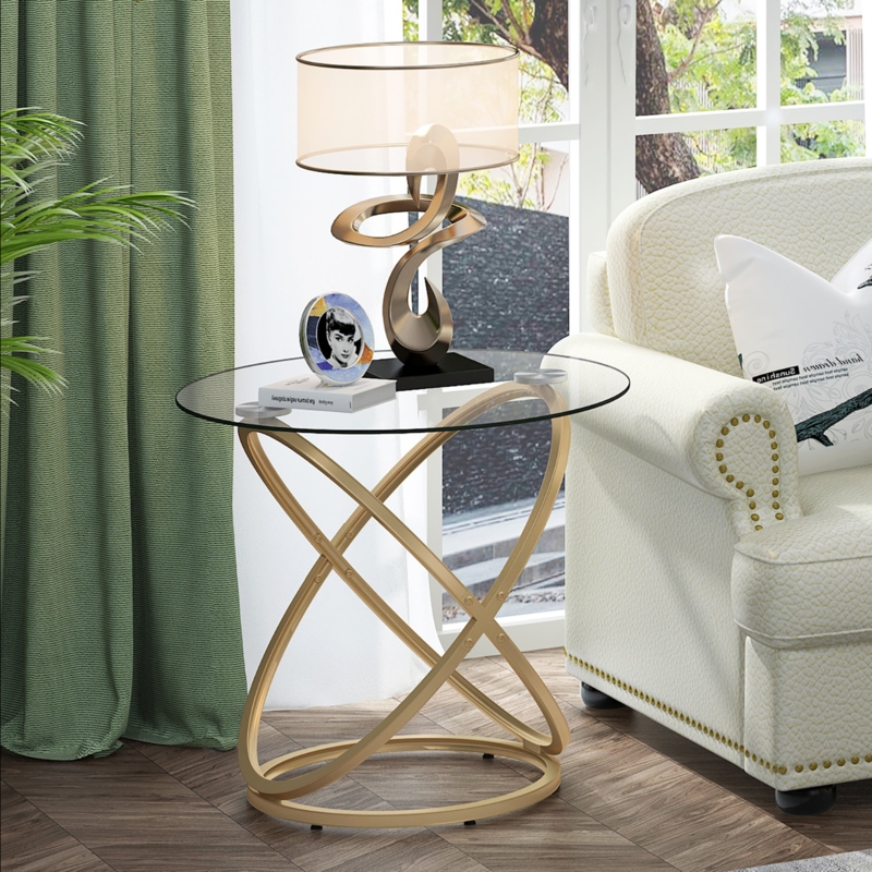 Lakhraj Glass Cross End Table
