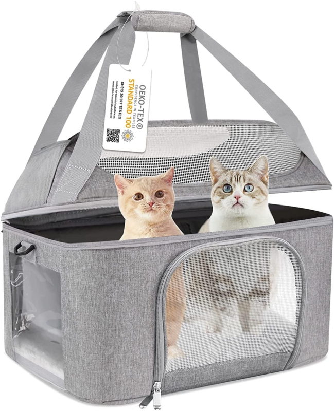 Large Cat Backpack Suitable For 2 Cats, Oeko TEX Certified Soft Edged Pet Backpack Suitable For Cats, Small Dogs, Foldable Travel Small Dogs, TSA Approved Large Cat Cage 20 Pounds Gray