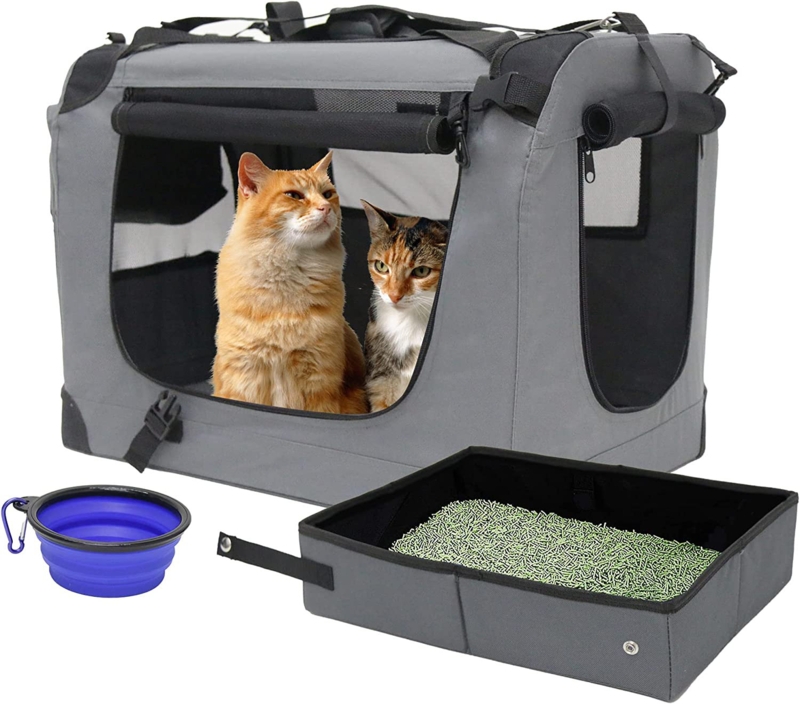 Large Cat Cage 60.96 Cm X 41.93 Cm X 41.93 Cm Soft Edged Portable Pet Cage, Suitable For Car Travel, With Foldable Litter Box And Bowl