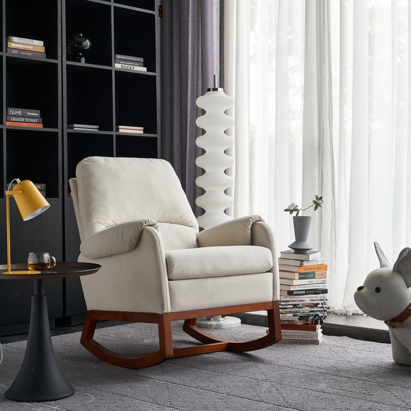 Large Size Upholstered Rocking Chair with Soft Seat Padding