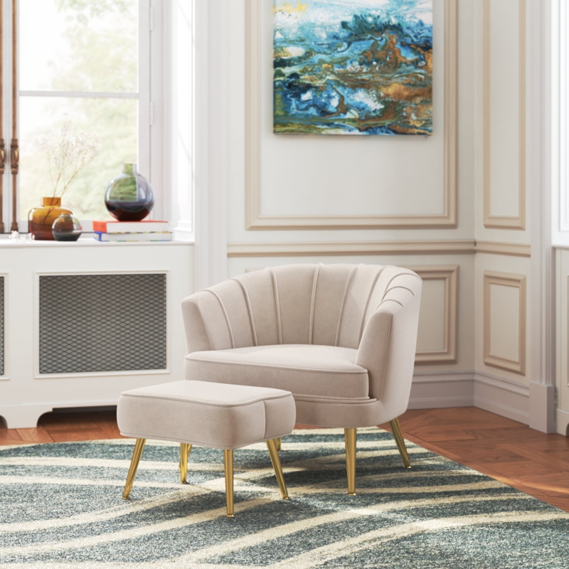 Latonia Upholstered Barrel Chair with Ottoman