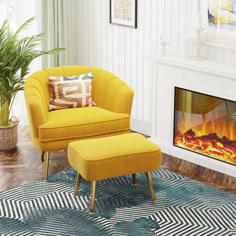 Latonia Upholstered Barrel Chair with Ottoman