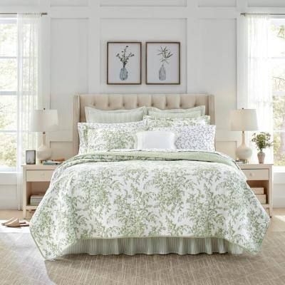 Laura Ashley Bedford 2-Piece Green Cotton Twin Quilt Set