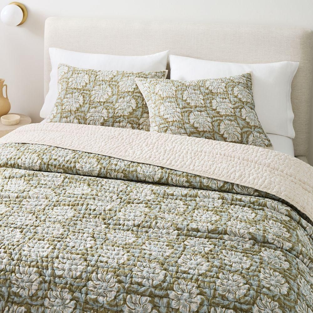 Lennon Floral Reversible Double Bedspread, Celadon