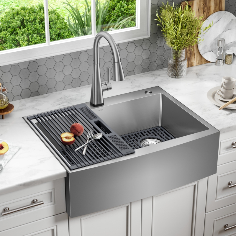 Lenta Retrofit Farmhouse Apron Front 16 Gauge Stainless Steel Single Bowl Kitchen Sink for Top Mount Installation