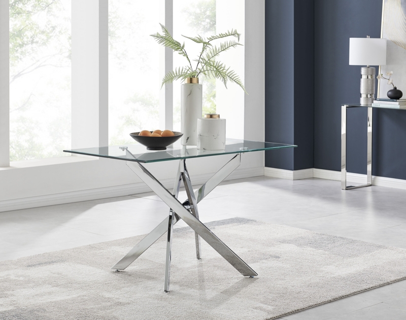 Lenworth Seater Modern Design Chrome and Glass 4 or 6 Seat Dining Table